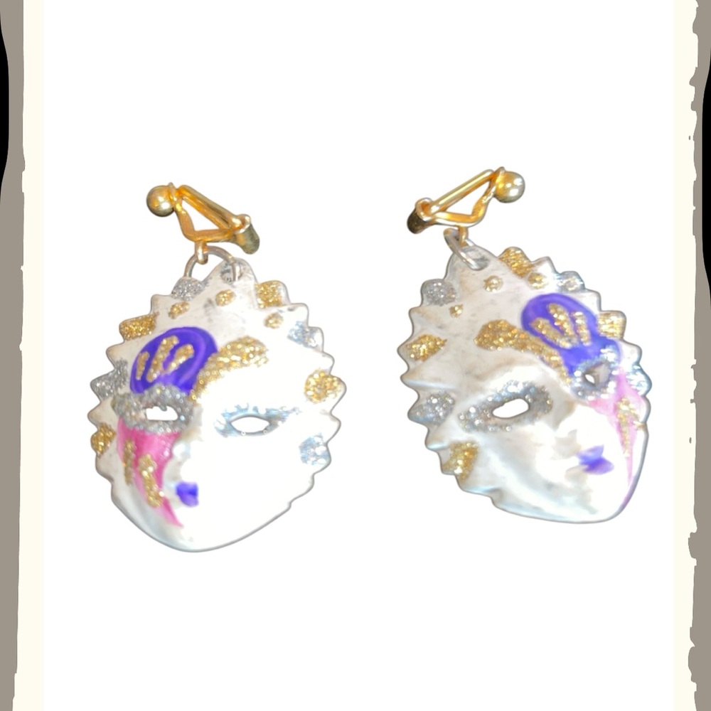 Mask Earrings Vintage Handpainted